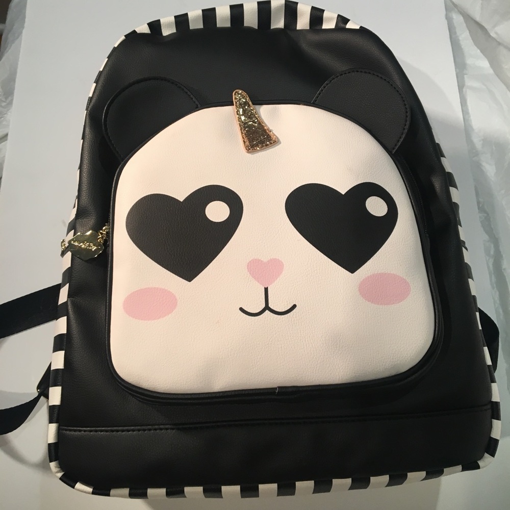 Betsy Johnson Unicorn Panda Leather Bookbag Stripe